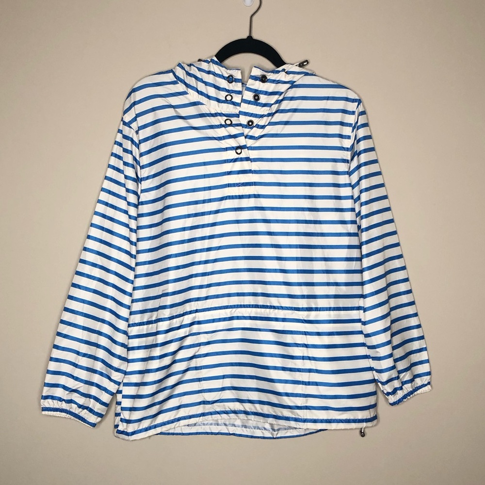 J Crew Factory | Hooded Windbreaker Jacket Blue White Lightweight Pullover